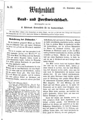 Wochenblatt für Land- und Forstwirthschaft Samstag 15. September 1860