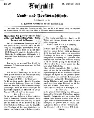 Wochenblatt für Land- und Forstwirthschaft Samstag 29. September 1860