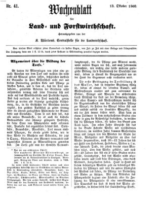 Wochenblatt für Land- und Forstwirthschaft Samstag 13. Oktober 1860