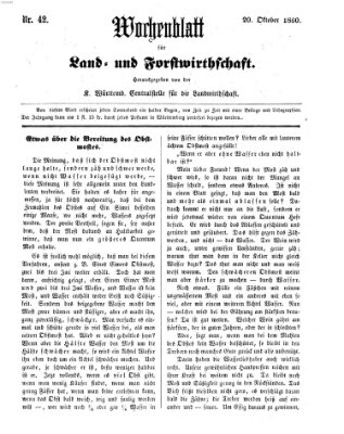 Wochenblatt für Land- und Forstwirthschaft Samstag 20. Oktober 1860