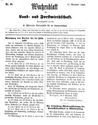 Wochenblatt für Land- und Forstwirthschaft Samstag 17. November 1860