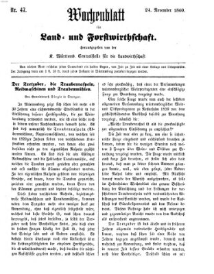 Wochenblatt für Land- und Forstwirthschaft Samstag 24. November 1860