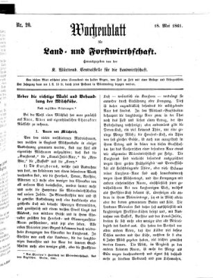 Wochenblatt für Land- und Forstwirthschaft Samstag 18. Mai 1861