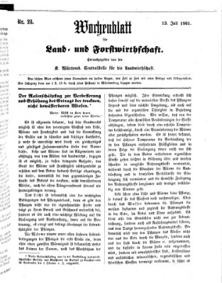 Wochenblatt für Land- und Forstwirthschaft Samstag 13. Juli 1861