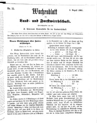 Wochenblatt für Land- und Forstwirthschaft Samstag 3. August 1861