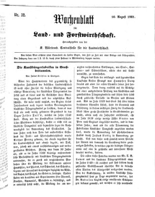 Wochenblatt für Land- und Forstwirthschaft Samstag 10. August 1861