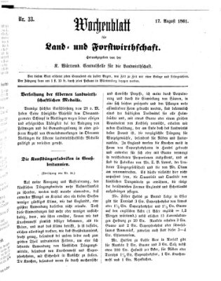 Wochenblatt für Land- und Forstwirthschaft Samstag 17. August 1861