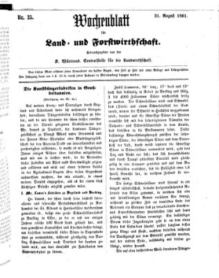 Wochenblatt für Land- und Forstwirthschaft Samstag 31. August 1861