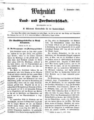 Wochenblatt für Land- und Forstwirthschaft Samstag 7. September 1861