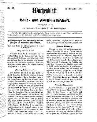 Wochenblatt für Land- und Forstwirthschaft Samstag 14. September 1861