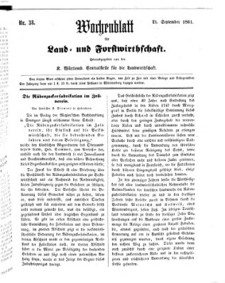 Wochenblatt für Land- und Forstwirthschaft Samstag 21. September 1861