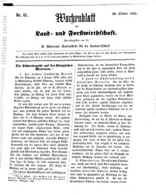 Wochenblatt für Land- und Forstwirthschaft Samstag 26. Oktober 1861