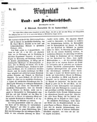 Wochenblatt für Land- und Forstwirthschaft Samstag 2. November 1861