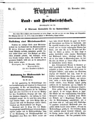 Wochenblatt für Land- und Forstwirthschaft Samstag 23. November 1861