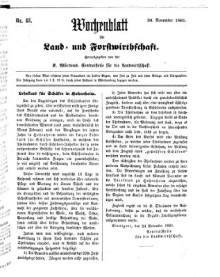 Wochenblatt für Land- und Forstwirthschaft Samstag 30. November 1861