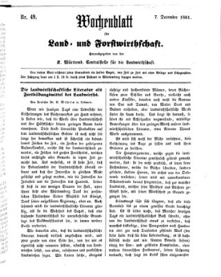 Wochenblatt für Land- und Forstwirthschaft Samstag 7. Dezember 1861