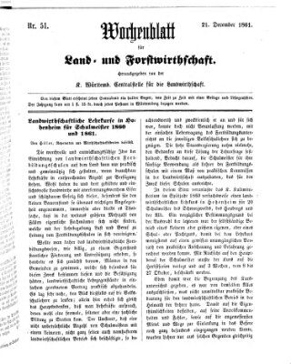 Wochenblatt für Land- und Forstwirthschaft Samstag 21. Dezember 1861