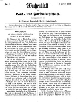 Wochenblatt für Land- und Forstwirthschaft Samstag 4. Januar 1862