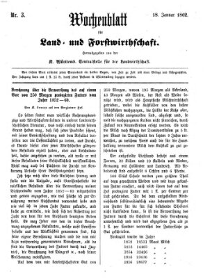 Wochenblatt für Land- und Forstwirthschaft Samstag 18. Januar 1862