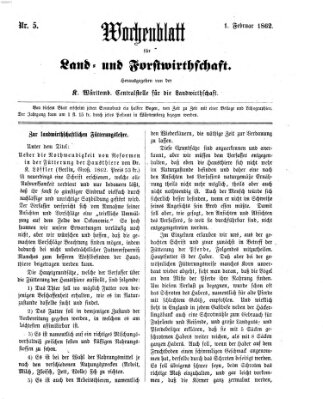 Wochenblatt für Land- und Forstwirthschaft Samstag 1. Februar 1862