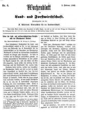 Wochenblatt für Land- und Forstwirthschaft Samstag 8. Februar 1862