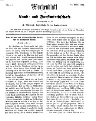 Wochenblatt für Land- und Forstwirthschaft Samstag 15. März 1862