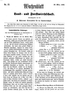 Wochenblatt für Land- und Forstwirthschaft Samstag 22. März 1862