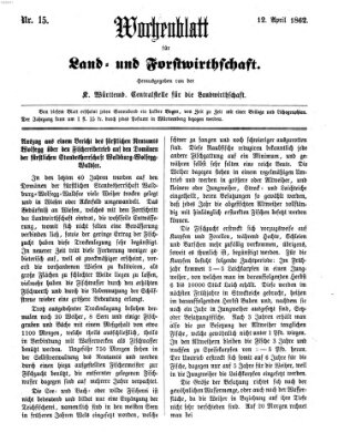 Wochenblatt für Land- und Forstwirthschaft Samstag 12. April 1862