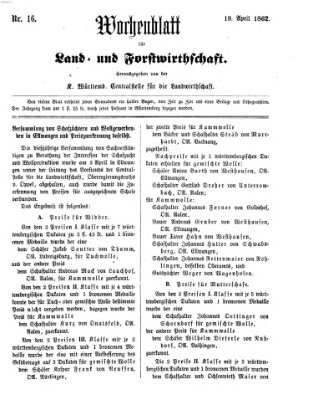 Wochenblatt für Land- und Forstwirthschaft Samstag 19. April 1862