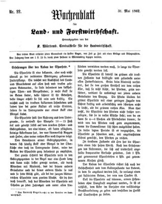 Wochenblatt für Land- und Forstwirthschaft Samstag 31. Mai 1862