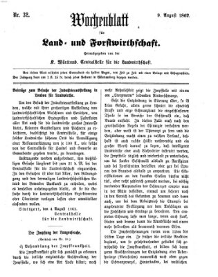 Wochenblatt für Land- und Forstwirthschaft Samstag 9. August 1862