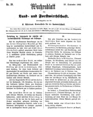 Wochenblatt für Land- und Forstwirthschaft Samstag 27. September 1862