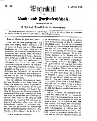 Wochenblatt für Land- und Forstwirthschaft Samstag 4. Oktober 1862