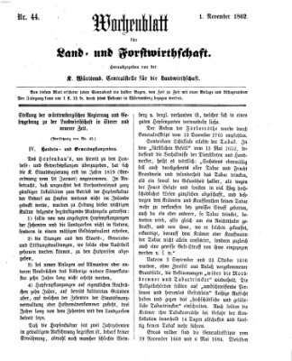 Wochenblatt für Land- und Forstwirthschaft Samstag 1. November 1862