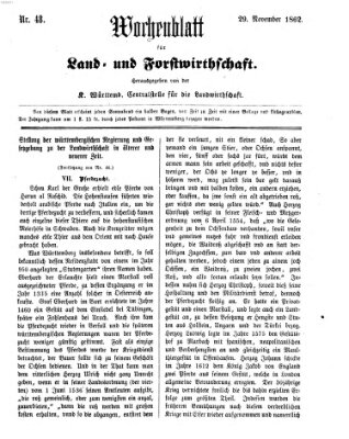 Wochenblatt für Land- und Forstwirthschaft Samstag 29. November 1862