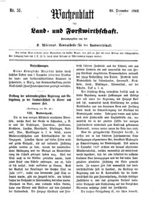 Wochenblatt für Land- und Forstwirthschaft Samstag 20. Dezember 1862