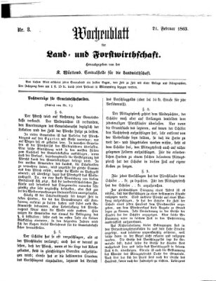 Wochenblatt für Land- und Forstwirthschaft Samstag 21. Februar 1863