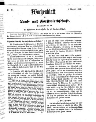 Wochenblatt für Land- und Forstwirthschaft Samstag 1. August 1863