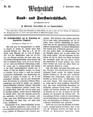 Wochenblatt für Land- und Forstwirthschaft Samstag 3. September 1864