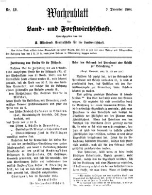 Wochenblatt für Land- und Forstwirthschaft Samstag 3. Dezember 1864