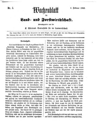 Wochenblatt für Land- und Forstwirthschaft Samstag 4. Februar 1865