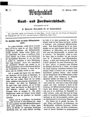 Wochenblatt für Land- und Forstwirthschaft Samstag 18. Februar 1865