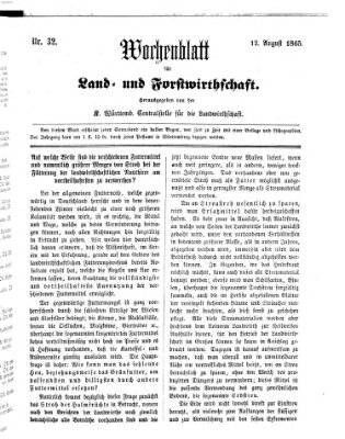 Wochenblatt für Land- und Forstwirthschaft Samstag 12. August 1865