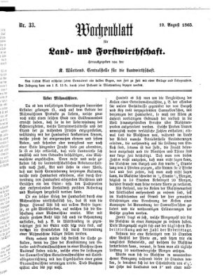 Wochenblatt für Land- und Forstwirthschaft Samstag 19. August 1865