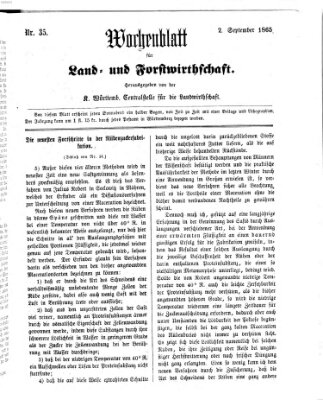 Wochenblatt für Land- und Forstwirthschaft Samstag 2. September 1865