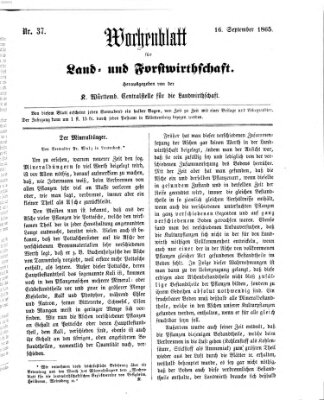 Wochenblatt für Land- und Forstwirthschaft Samstag 16. September 1865