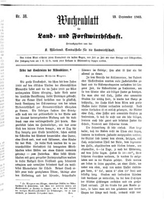 Wochenblatt für Land- und Forstwirthschaft Samstag 23. September 1865