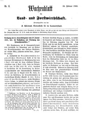 Wochenblatt für Land- und Forstwirthschaft Samstag 24. Februar 1866