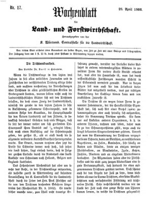 Wochenblatt für Land- und Forstwirthschaft Samstag 28. April 1866