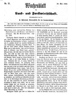 Wochenblatt für Land- und Forstwirthschaft Samstag 26. Mai 1866